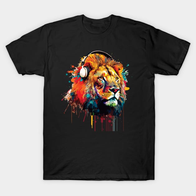 Lion with headphones T-Shirt by remixer2020